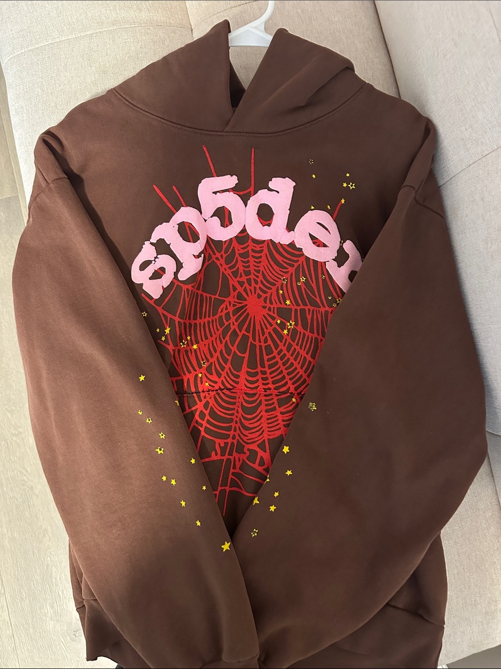 Sp5der Brown Web Hoodie Men & Women size M